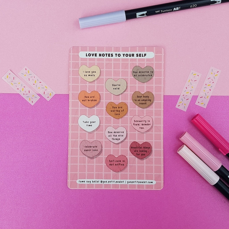 Notes d'amour pour vous-même | Feuille d'autocollants